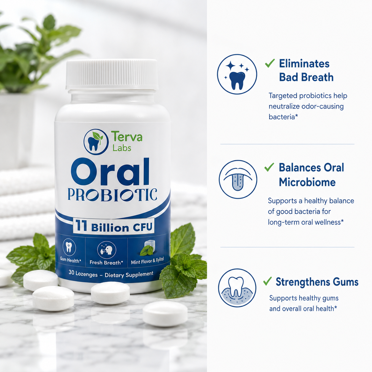 TervaLabs Fresh Breath Oral Probiotic Lozenges